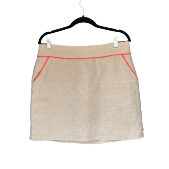 LOFT 100% Linen Mini Skirt Coral Trim Pockets Casual Summer Size 10‎ - Picture 1 of 4